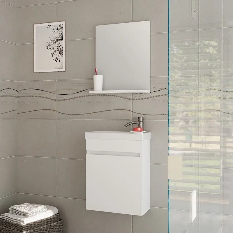 Kamalu - Specchio con mensola 40 cm colore bianco opaco | LAC-POLIS-40-B