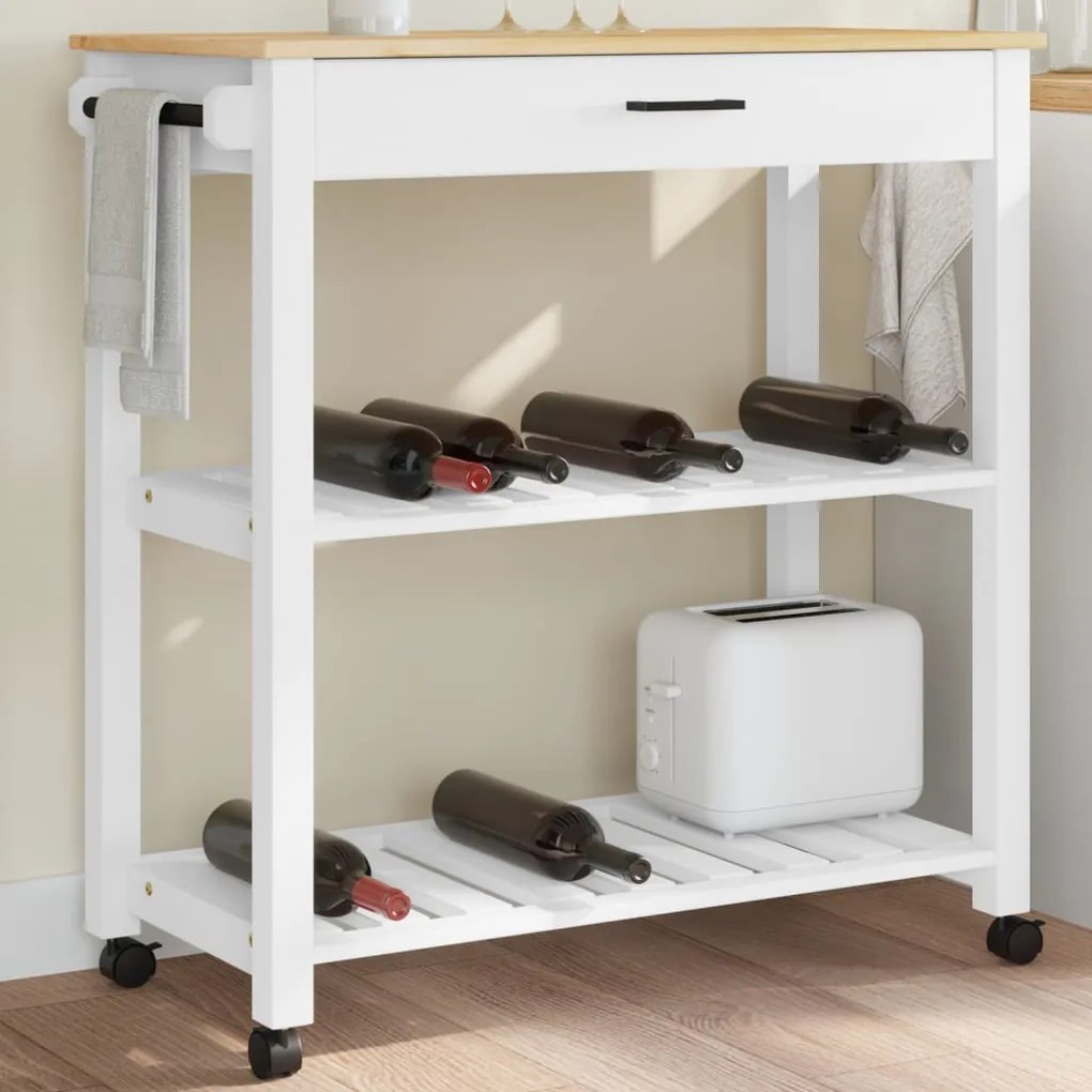 Carrello Da Cucina Monza 84x40x90 Cm İn Legno Massello Di Pino /