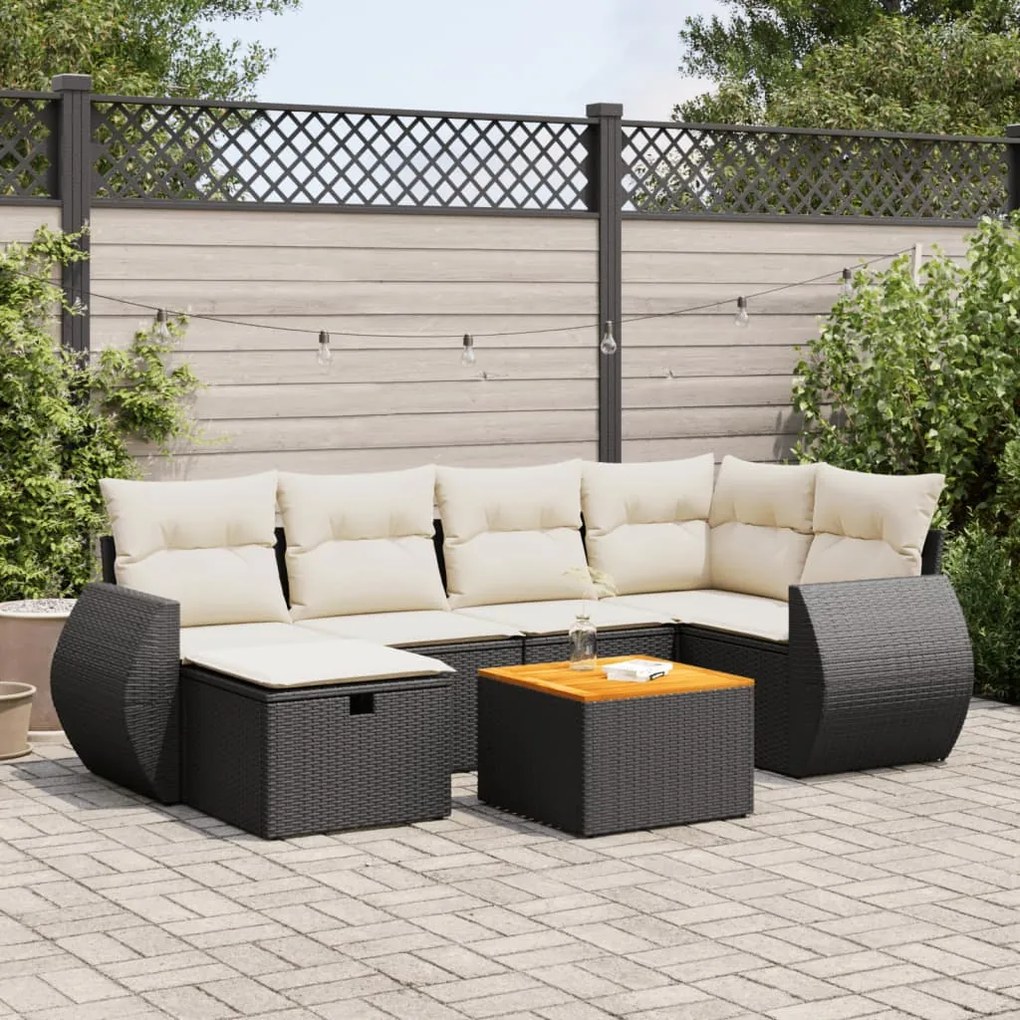 Set divani da giardino con cuscini 7pz nero polyrattan