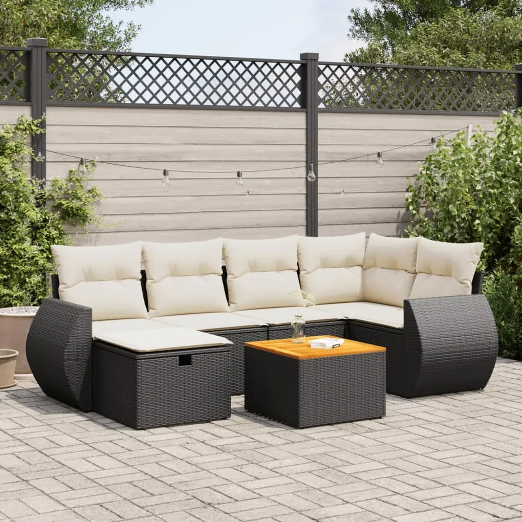 Set divani da giardino con cuscini 7pz nero polyrattan