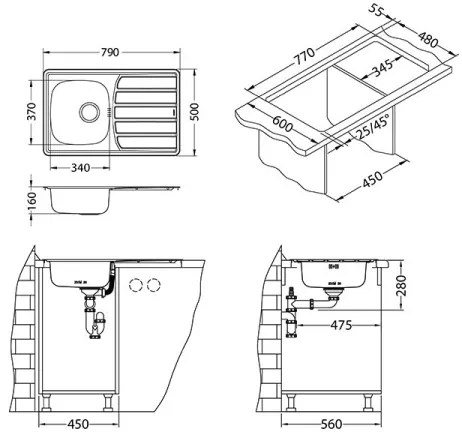 ALVEUS 1098938 - Lavello della cucina ZOOM 79x50 cm satin, per montaggio superiore