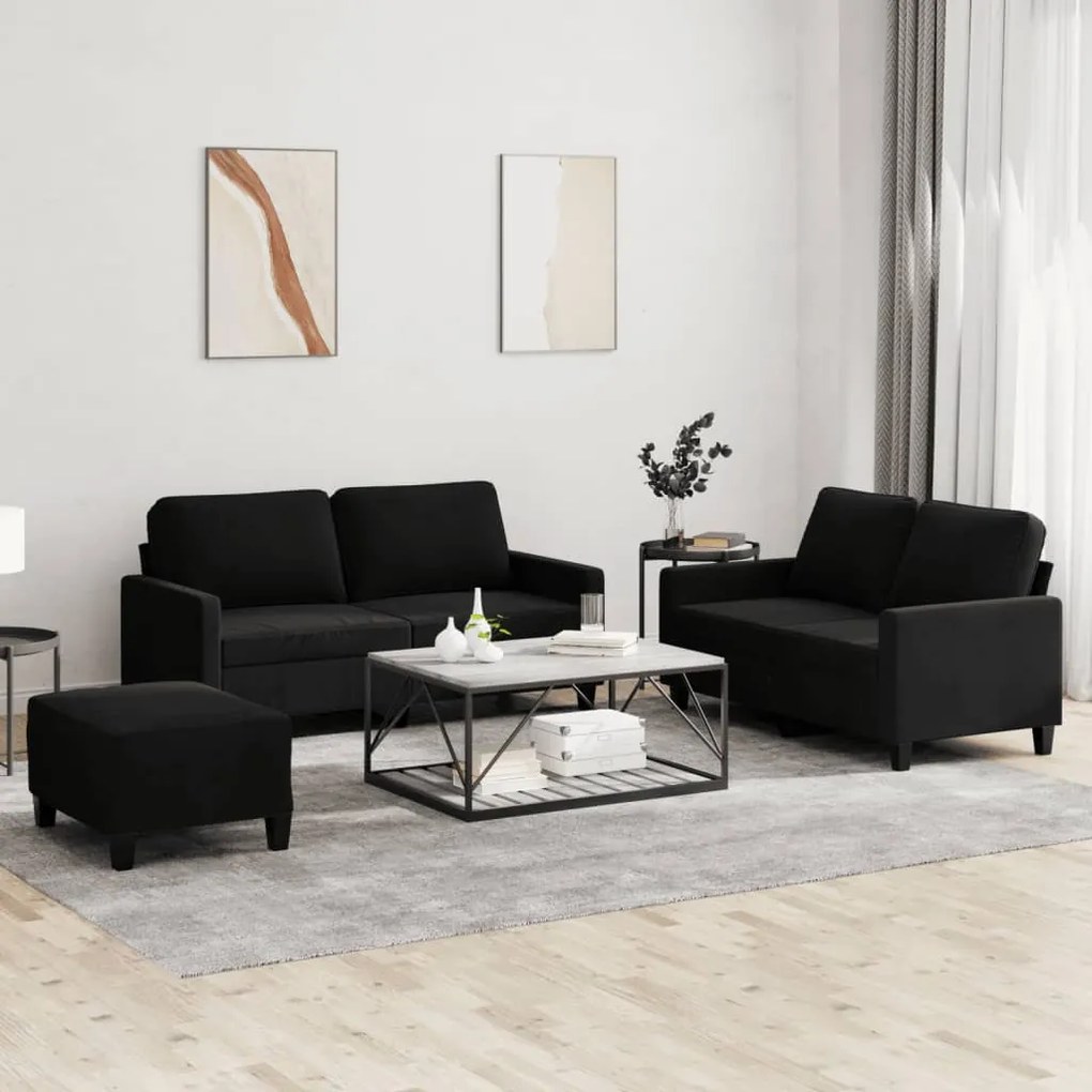 Set Di Divani 3 Pz Con Cuscini Nero İn Velluto /