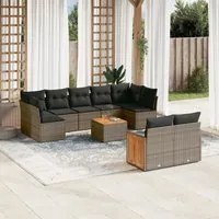 Set Divano da Giardino 10 pz con Cuscini Grigio in Polyrattan 3260380