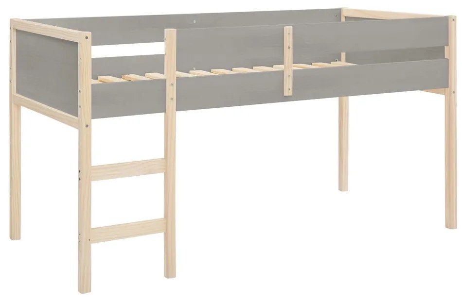 Letto a soppalco colore grigio-naturale in legno di pino per bambini 90x200 cm Square - Støraa