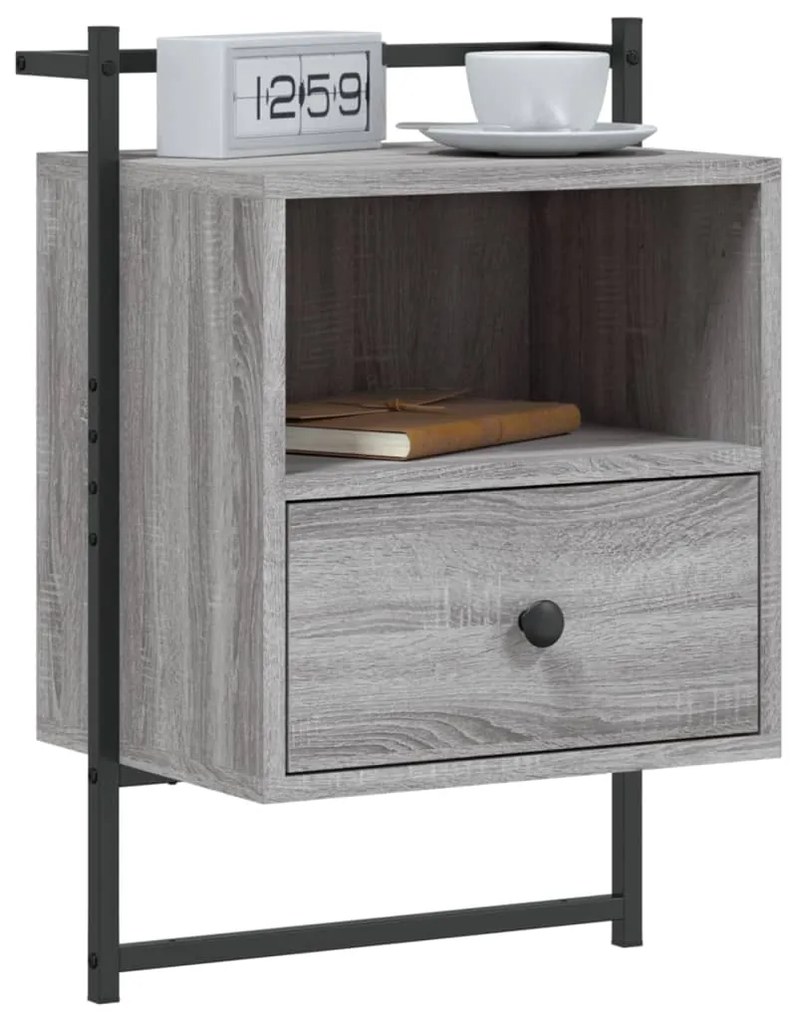 Comodini a muro 2 pz grigio sonoma 40x30x61cm legno multistrato