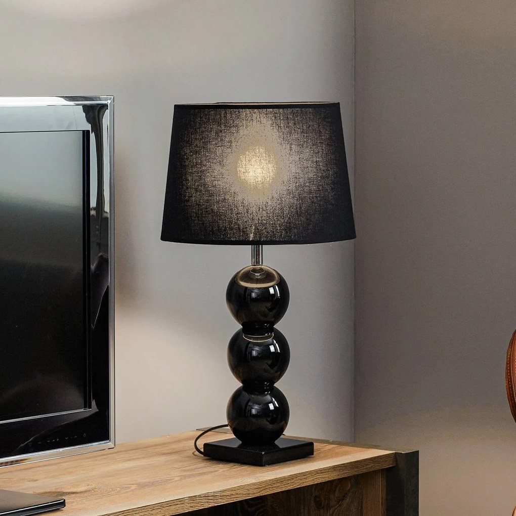 Argon Lampada da tavolo in tessuto Fulda, decorazione in vetro, nero