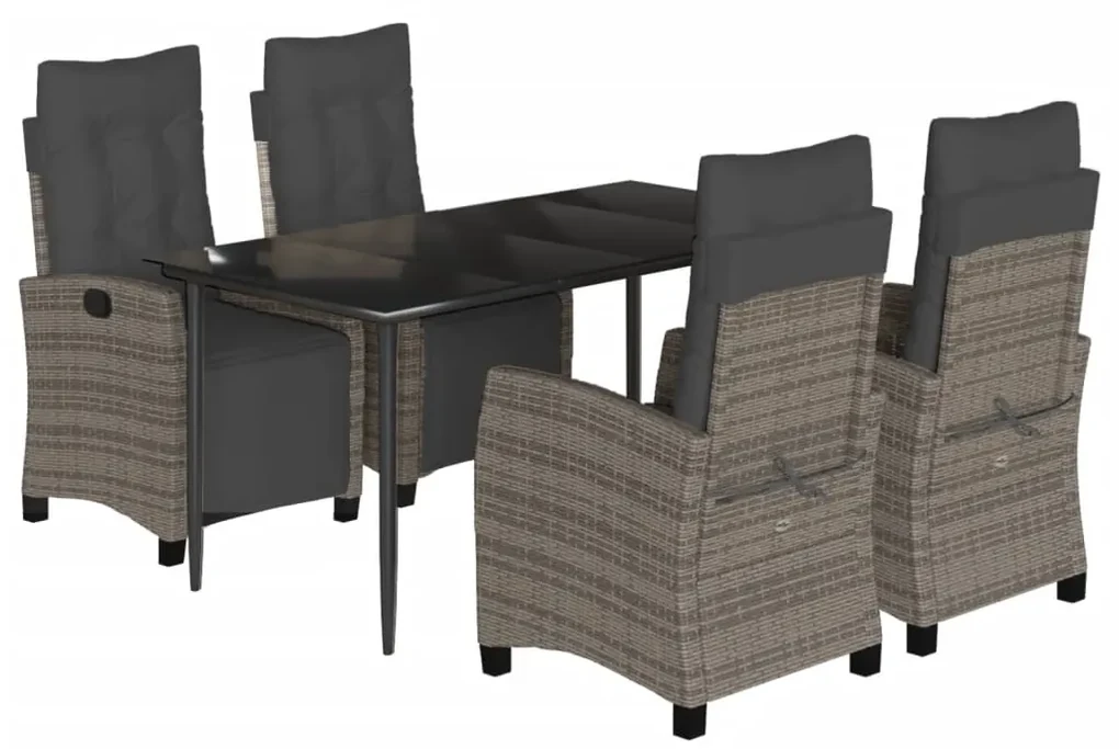 Set da pranzo da giardino 5 pz con cuscini in polyrattan grigio