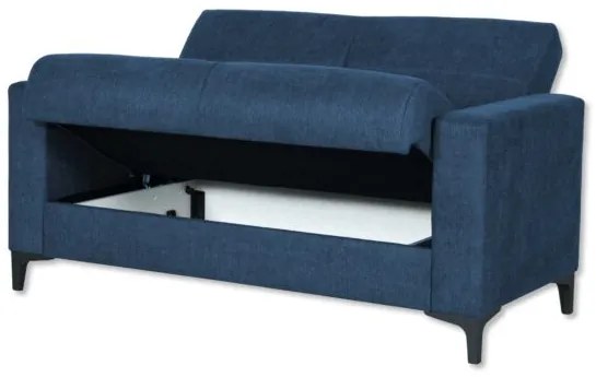 Divano letto Boston 2 posti con contenitore e braccioli, Blu Navy