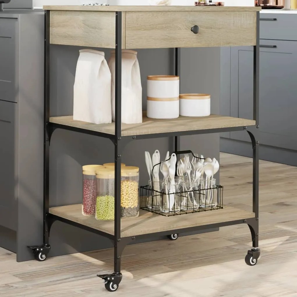 Carrello Da Cucina Rovere Sonoma 60x48x89,5cm Legno Multistrato /