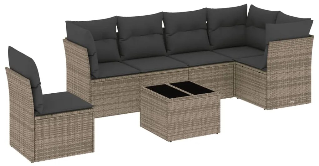 Set divani da giardino 7 pz con cuscini grigio in polyrattan