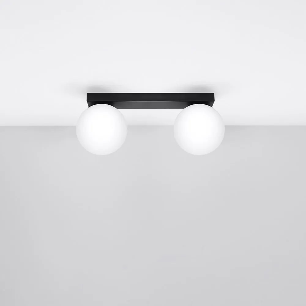 Lampada da soffitto nera con paralume in vetro ø 12 cm Umerta - Sollux