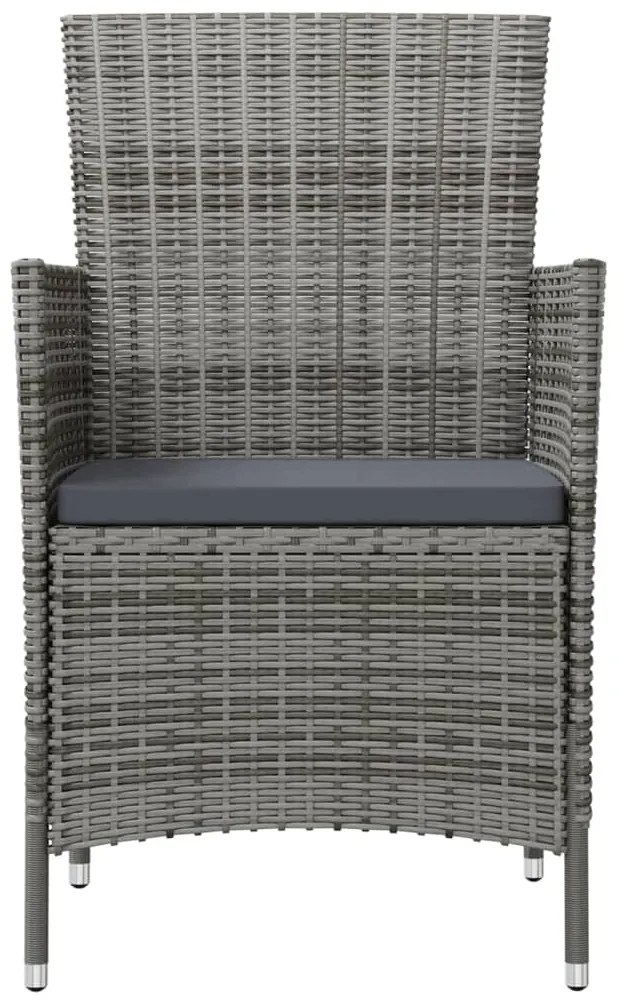 Set da pranzo per esterni 3 pz con cuscini in polyrattan grigio