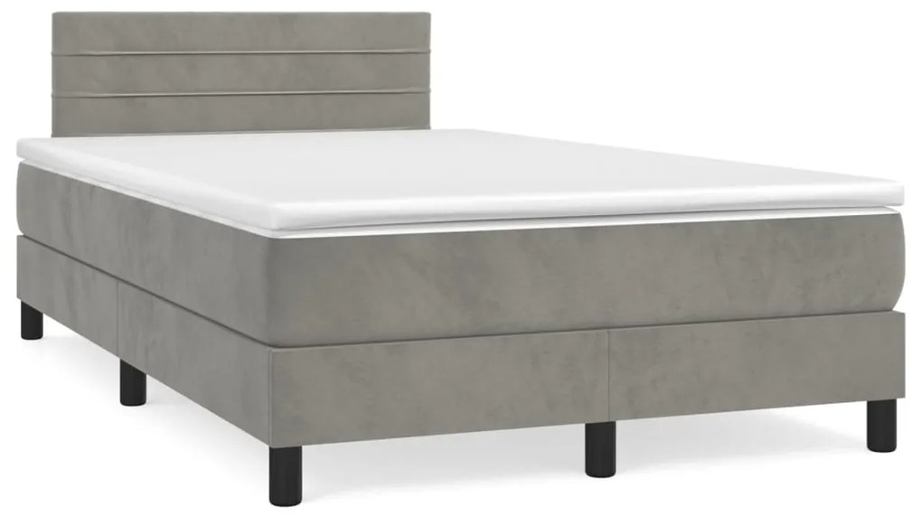 Letto a molle materasso e led grigio chiaro 120x190 cm velluto