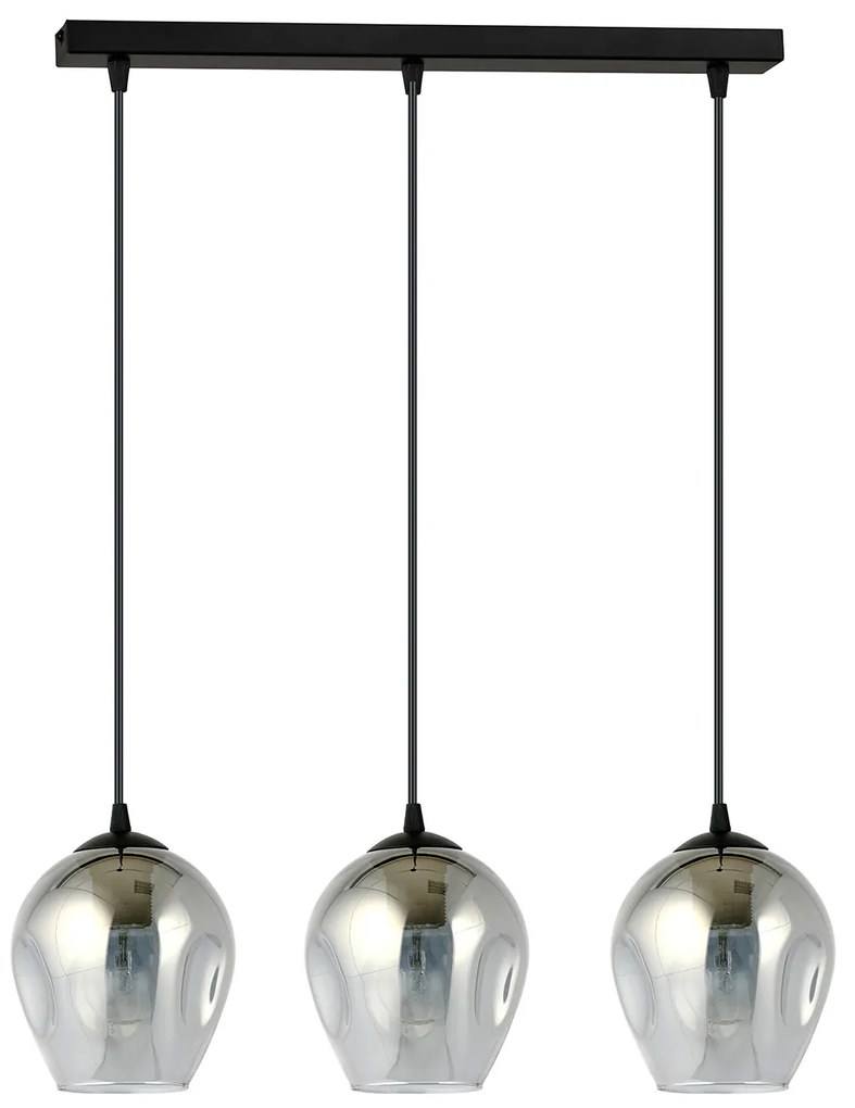 Lampadario 3 Luci Fuxi In Acciaio Nero E Vetri Fumè