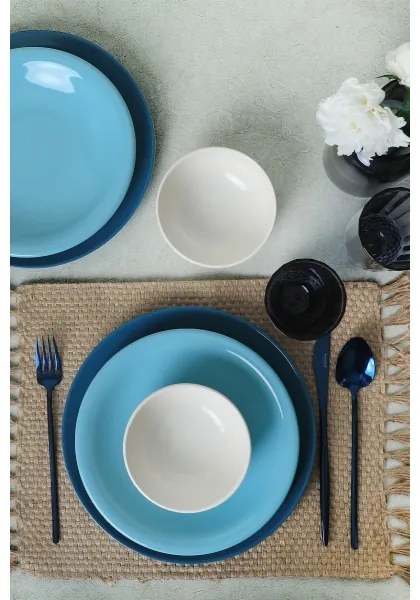 Set da tavola 18 pezzi, blu/bianco, in ceramica