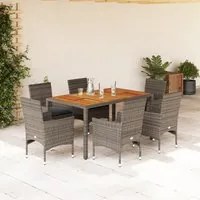 Set Pranzo da Giardino 7pz con Cuscini Polyrattan Acacia Grigio 3278678