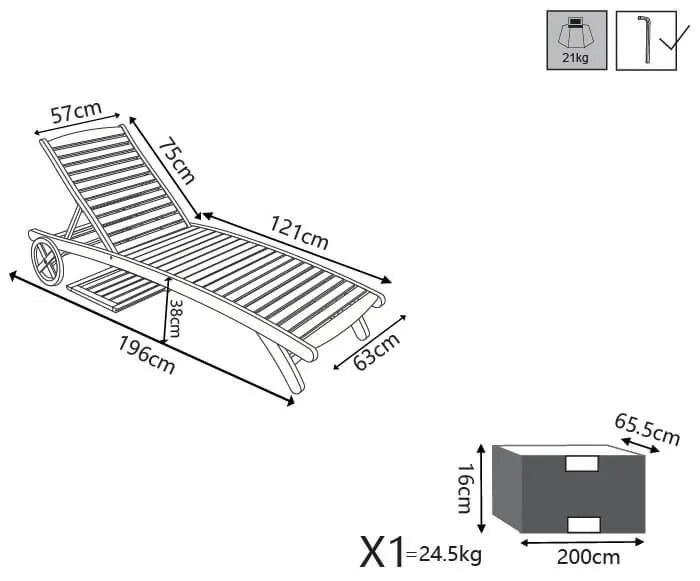 SILIS - lettino prendisole in legno massiccio di acacia con ruote