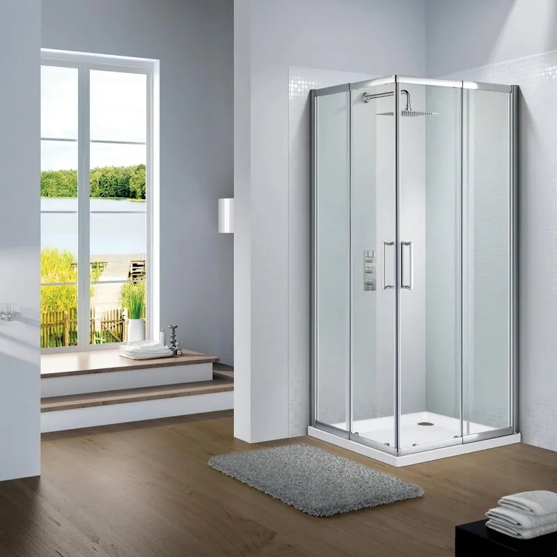Box doccia angolare con porta scorrevole, vetro 6 mm, L 65-70 cm x L 70 cm, H 195 cm, cromo Slimline