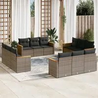 Set Divani da Giardino 12 pz con Cuscini Grigio in Polyrattan 3225836