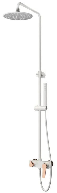 Kamalu - Colonna doccia fissa con deviatore e doccetta finitura bianca con dettagli oro rosa| KAM-KANDA BIANCO-RG