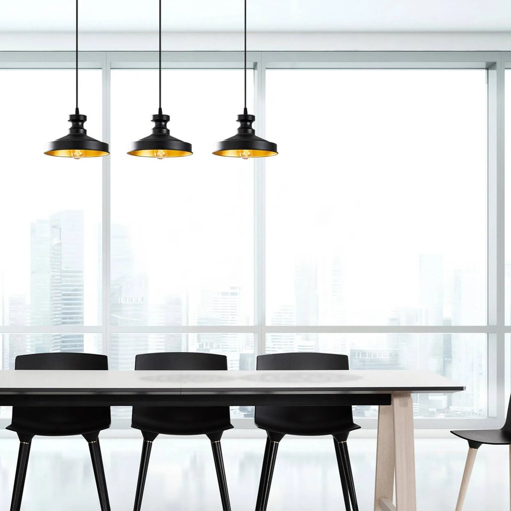 Opviq Lampada a sospensione Berceste 182-S1 a 3 luci nero/oro