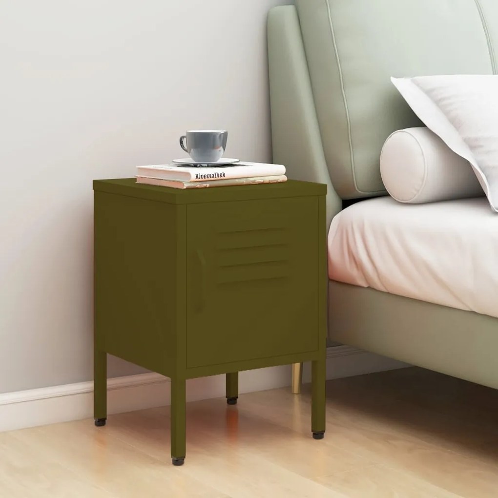 Comodino Verde Oliva 35x35x51 Cm İn Acciaio /