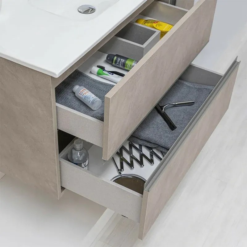 Mobile Bagno Effetto Pietra Beige da 90 cm Sospeso