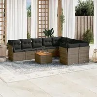 Set Divano da Giardino 10 pz con Cuscini Grigio in Polyrattan 3223820