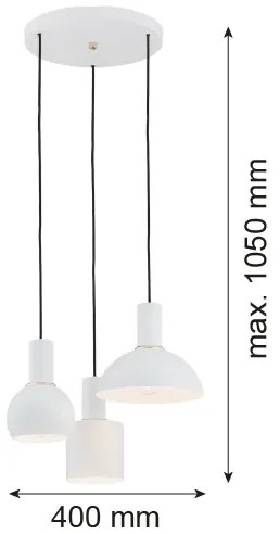 Argon 1468 - Lampadario su corda SINES 3xE27/15W/230V bianco