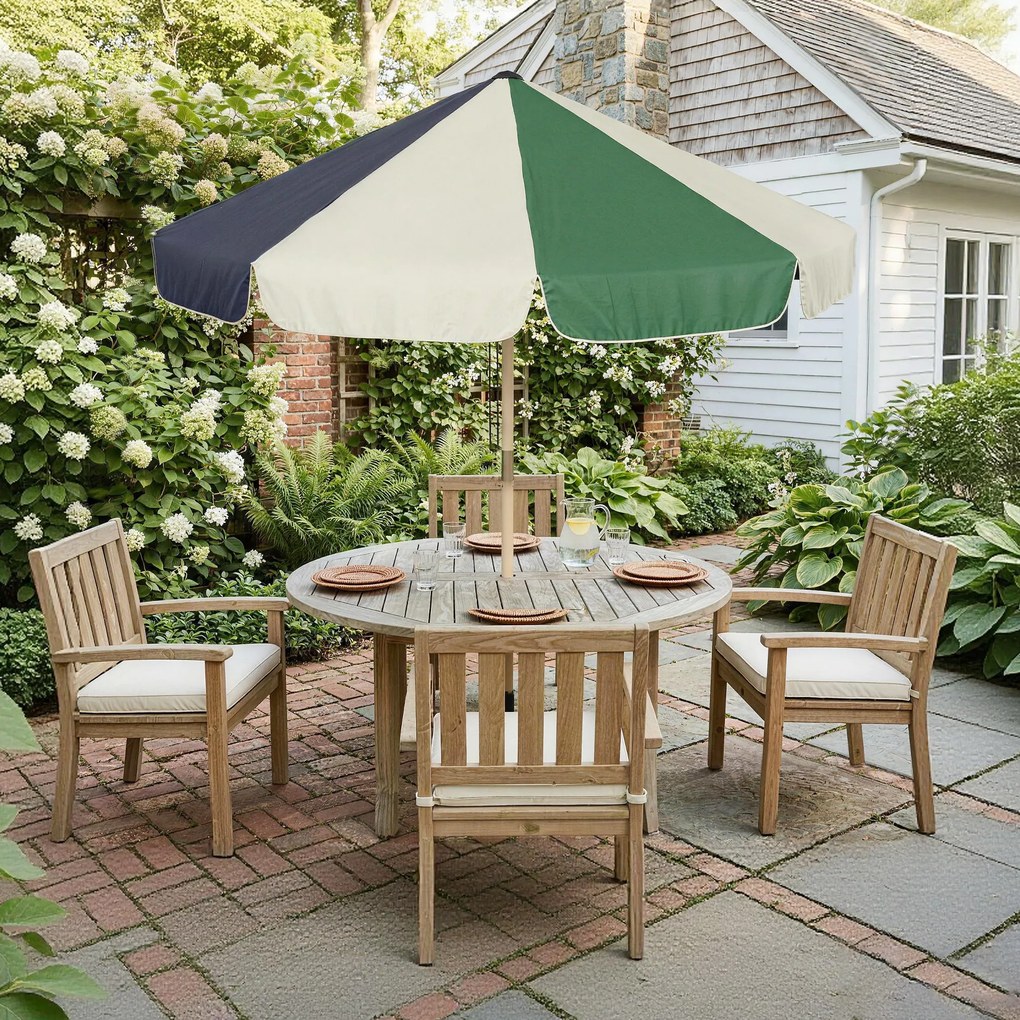 Ombrellone da Giardino Tettuccio a Blocchi di Colore con 8 Stecche UV 30+ con Telaio Effetto Legno Blu Verde e Crema...