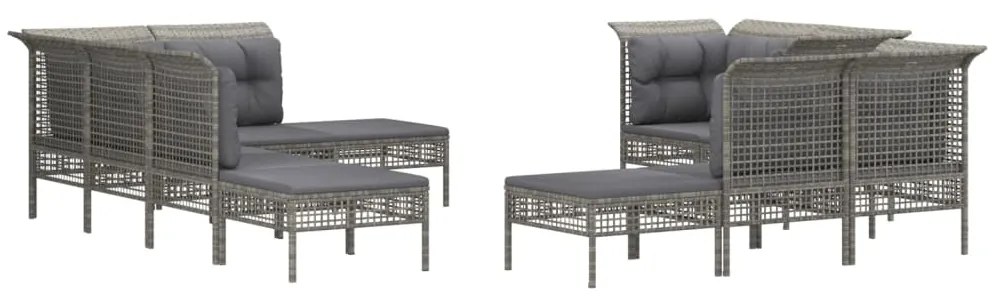 Set Divani da Giardino 10 pz con Cuscini in Polyrattan Grigio