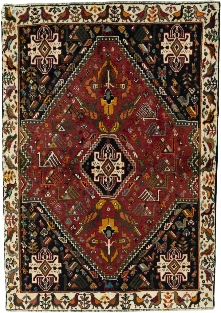 Shiraz Tappeto 170 x 120 Rosso (Iran) Annodato A Mano