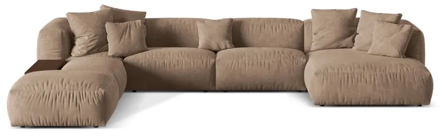 Divano angolare componibile marrone chiaro (con penisola a sinistra/a U) con rivestimento in velluto Martina – Micadoni