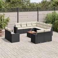 Set Divani da Giardino 12 pz con Cuscini Nero in Polyrattan 3256714