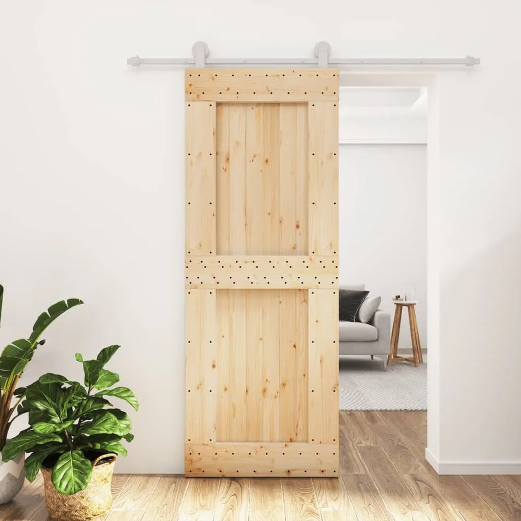Porta Scorrevole Con Set Hardware 80x210 Cm Legno Massello Pino /