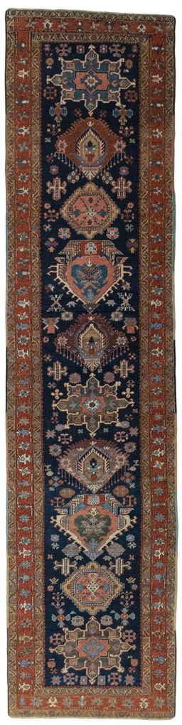 Heriz Tappeto persiano 420x100 Blu (Iran) Annodato A Mano