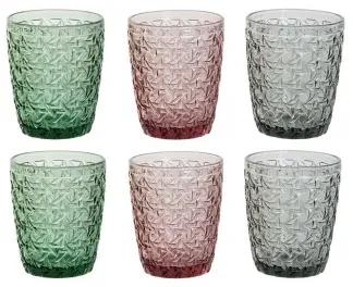 Set di Bicchieri DKD Home Decor Verde Grigio Rosa Cristallo Con rilievo 240 ml (6 Unità)