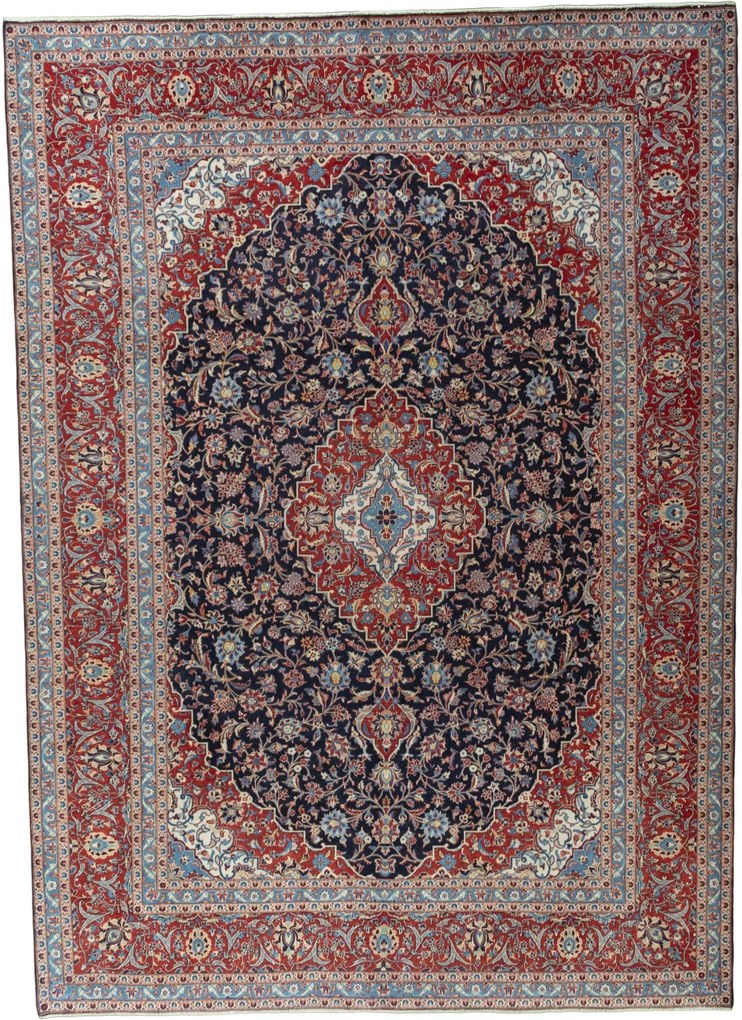Kashan Tappeto 400x290 Blu (Iran) Annodato A Mano