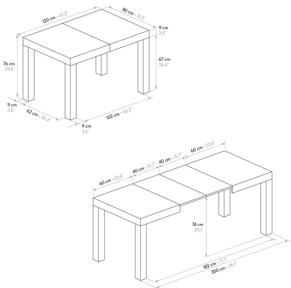 Tavolo BAROLO in legno nobilitato effetto cemento allungabile 120&#215;80 cm &#8211; 200&#215;80 cm