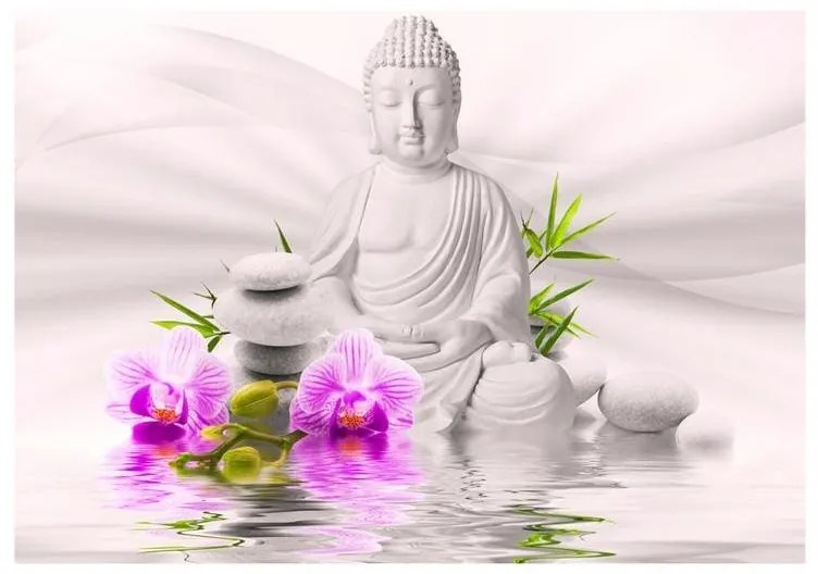 Fotomurale adesivo  Buddha e rosa orchidee  Larghezza x Altezza Home decor 245x175