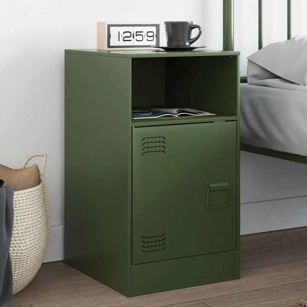 Comodino Verde Oliva 34,5x39x62 Cm İn Acciaio /
