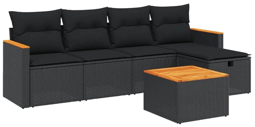 Set divano da giardino 6 pz con cuscini nero in polyrattan