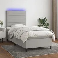 Letto a Molle Materasso e LED Grigio Chiaro 100x200 cm Tessuto 3134933