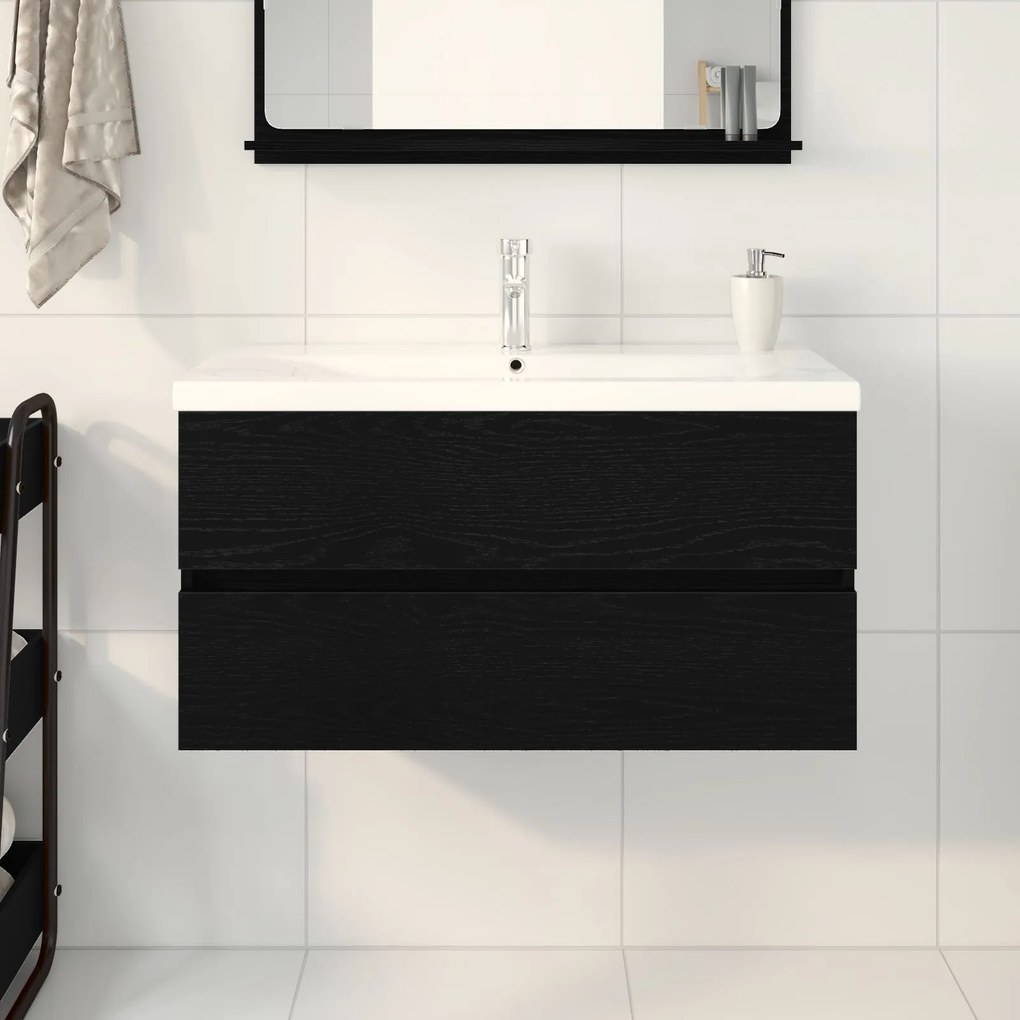 Mobile lavabo con lavabo incorporato in rovere nero legno ingegnerizzato, mobile lavabo rovere nero 90x38,5x45 cm legno ingegnerizzato