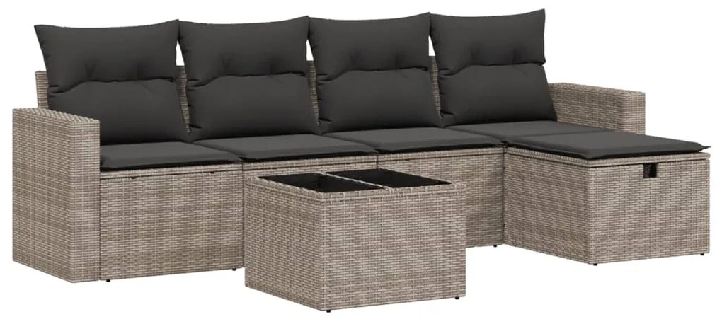 Set Divano da Giardino 6 pz con Cuscini Grigio in Polyrattan