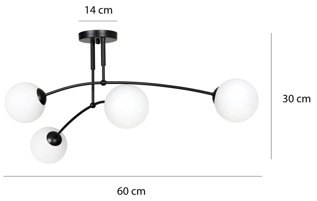 Plafoniera Moderna 4 Luci Pregos In Acciaio Bianco E Vetri A Sfera In Bianco