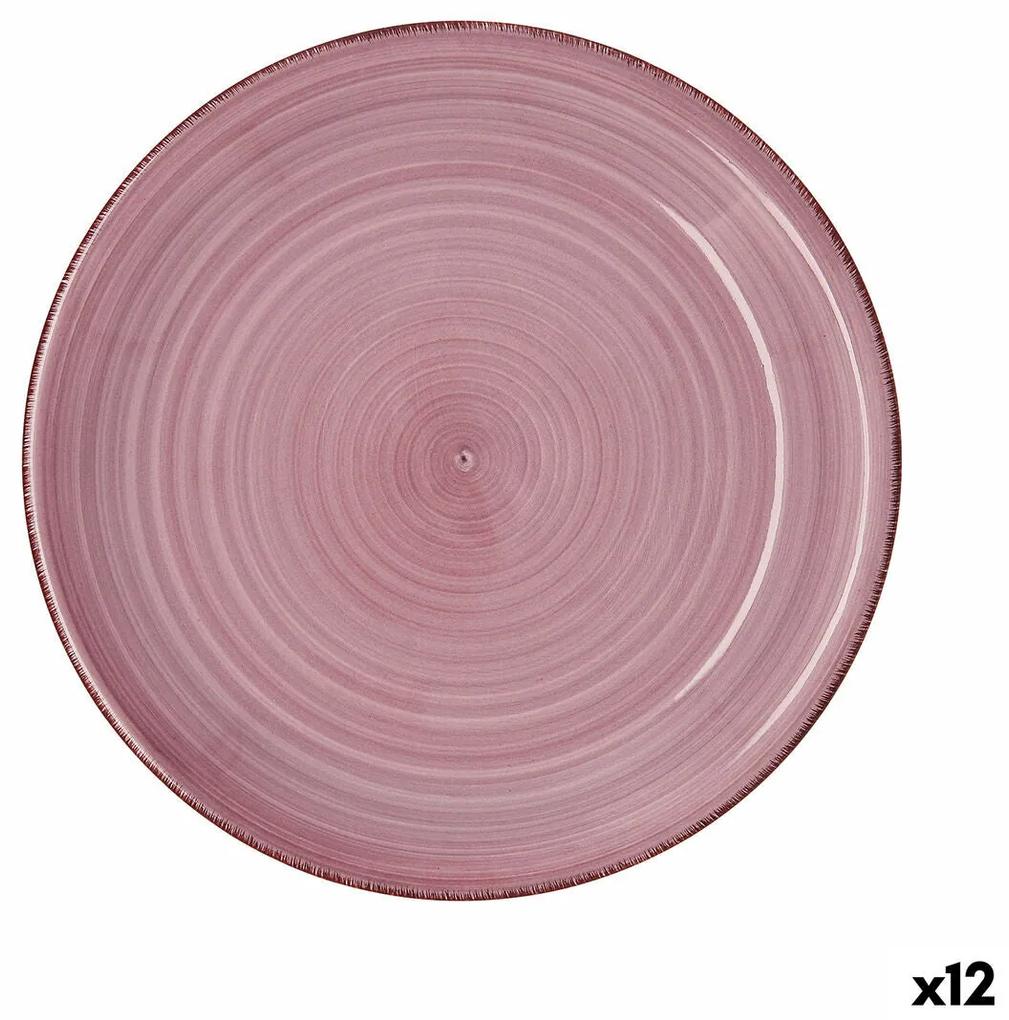 Piatto Piano Quid Vita Peoni Ceramica Rosa Ø 27 cm (12 Unità)