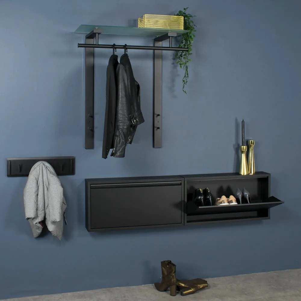 Attaccapanni da parete nero in metallo con scaffale 80 cm Dutch – Spinder Design