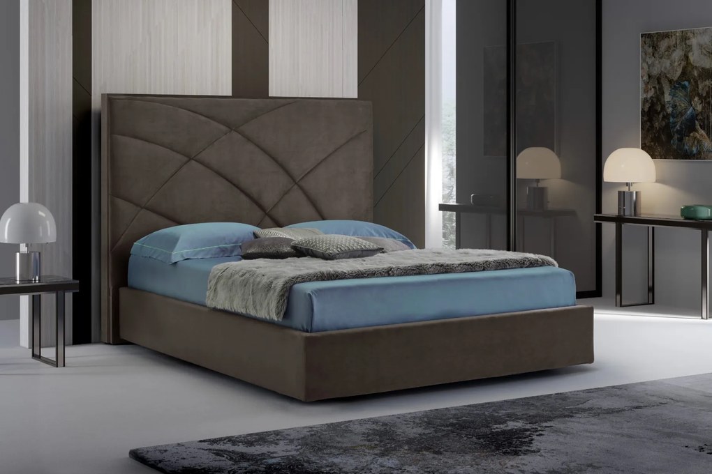Letto matrimoniale 208.5*153*222 con contenitore in tessuto effetto velluto Grigio antracite - Lux