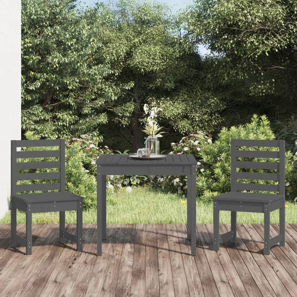 Set Da Bistrot Da Giardino 3pz Grigio İn Legno Massello Di Pino /